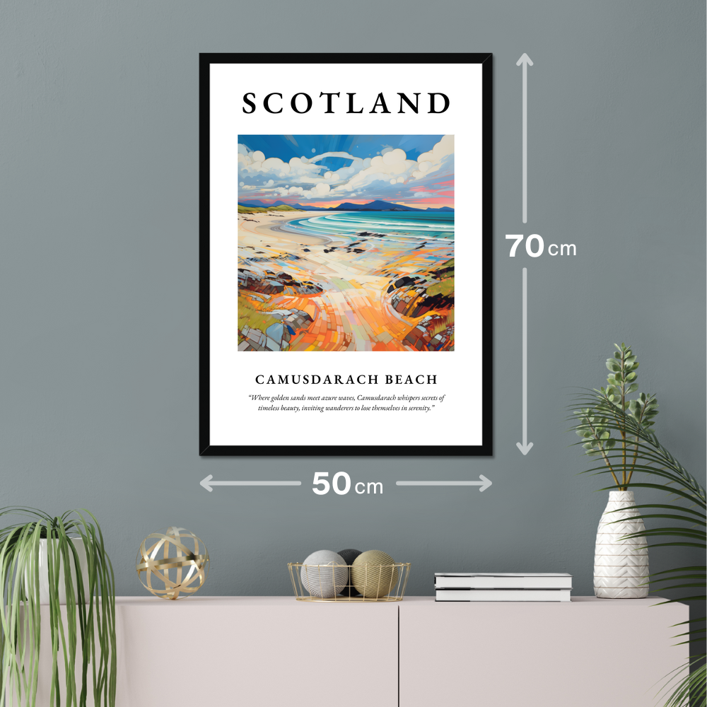 Poster of Camusdarach Beach hanging on a wall