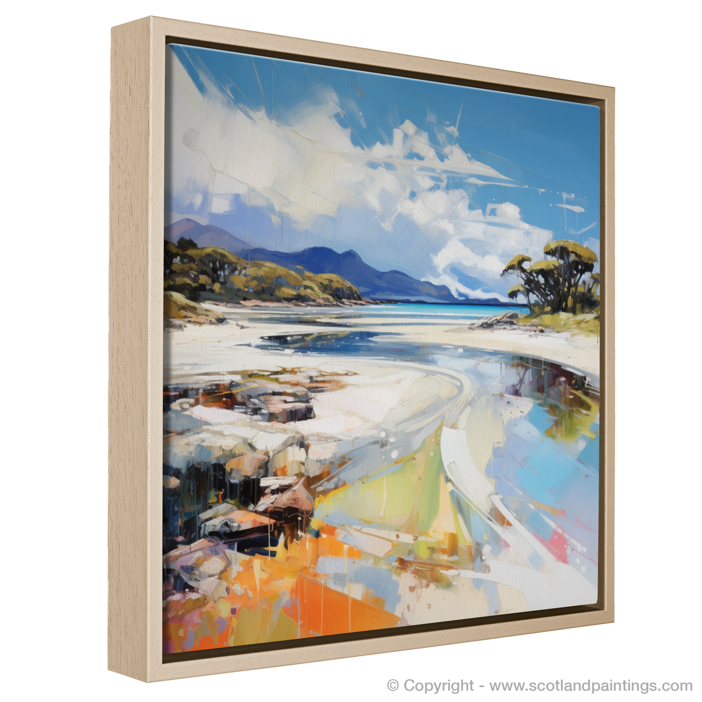 Painting and Art Print of Camusdarach Beach, Arisaig entitled "Camusdarach Beach Essence: An Expressionist Ode to Arisaig's Coastal Jewel".