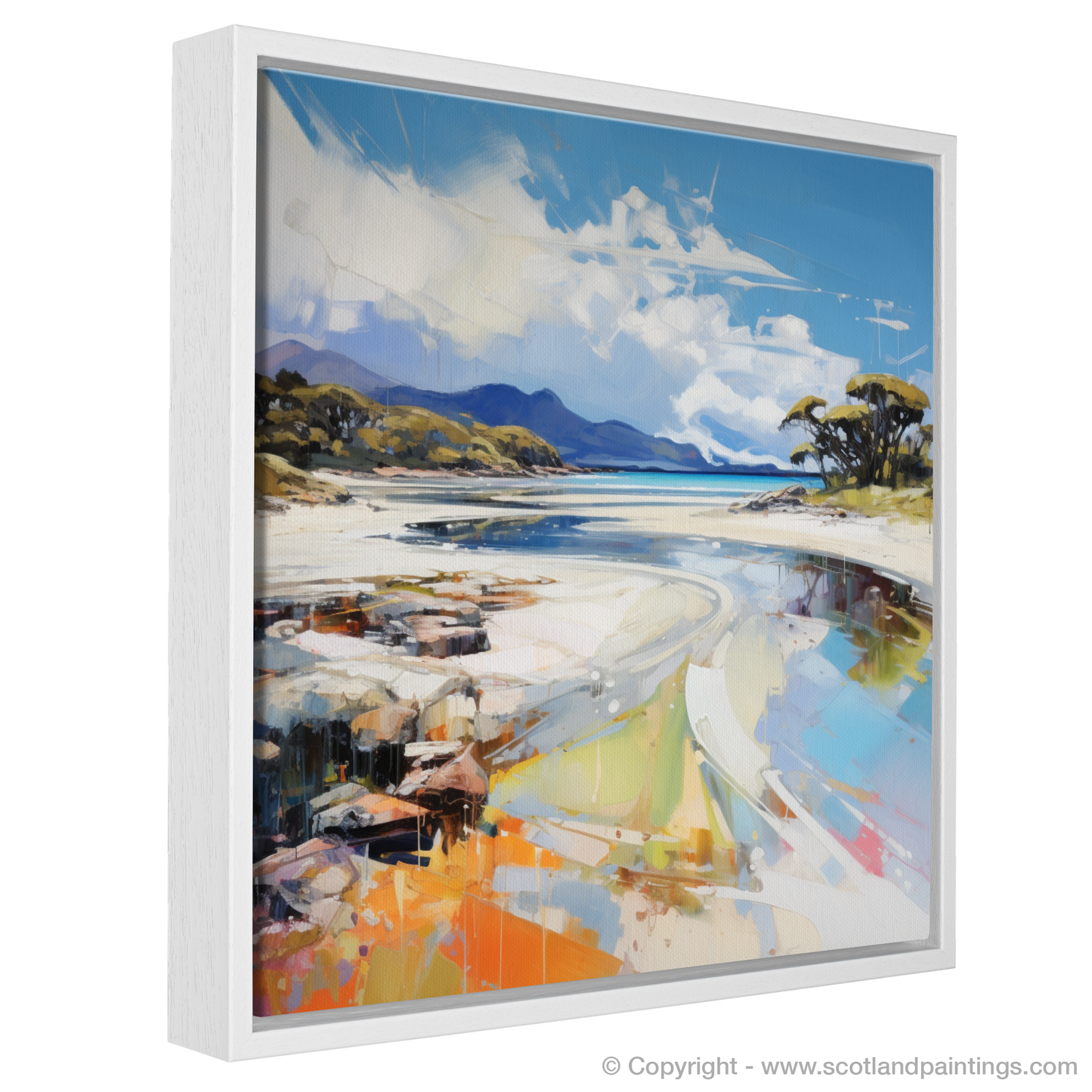 Painting and Art Print of Camusdarach Beach, Arisaig entitled "Camusdarach Beach Essence: An Expressionist Ode to Arisaig's Coastal Jewel".