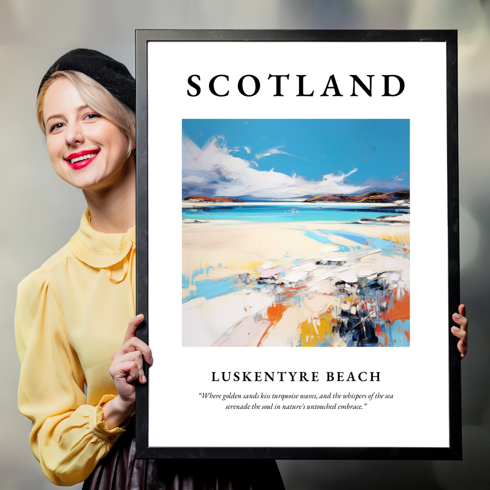 Person holding a poster of Luskentyre Beach