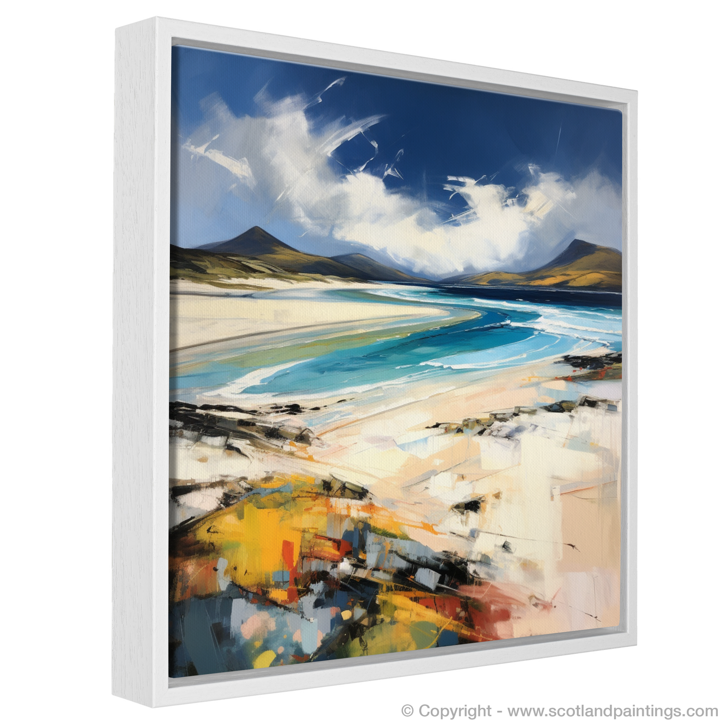 Painting and Art Print of Luskentyre Beach, Isle of Harris entitled "Luskentyre Beach Reverie: An Expressionistic Homage to Scotland's Wild Coast".