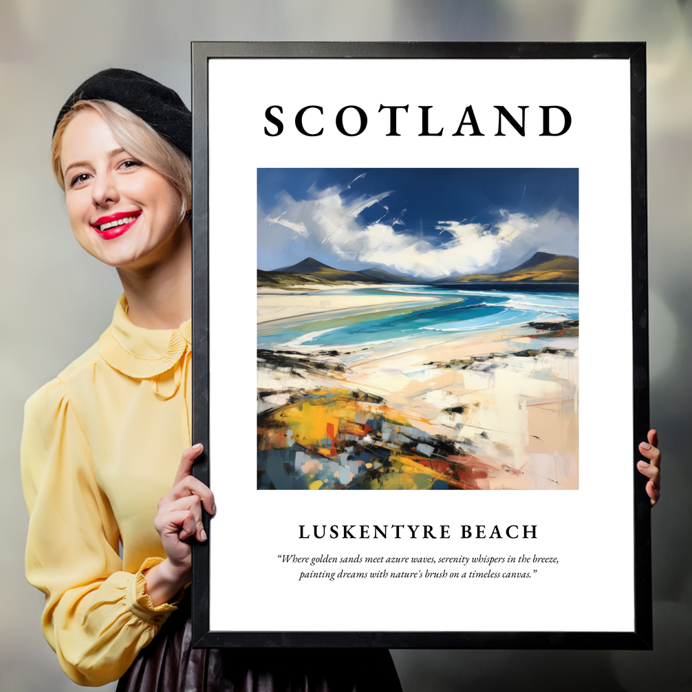 Person holding a poster of Luskentyre Beach