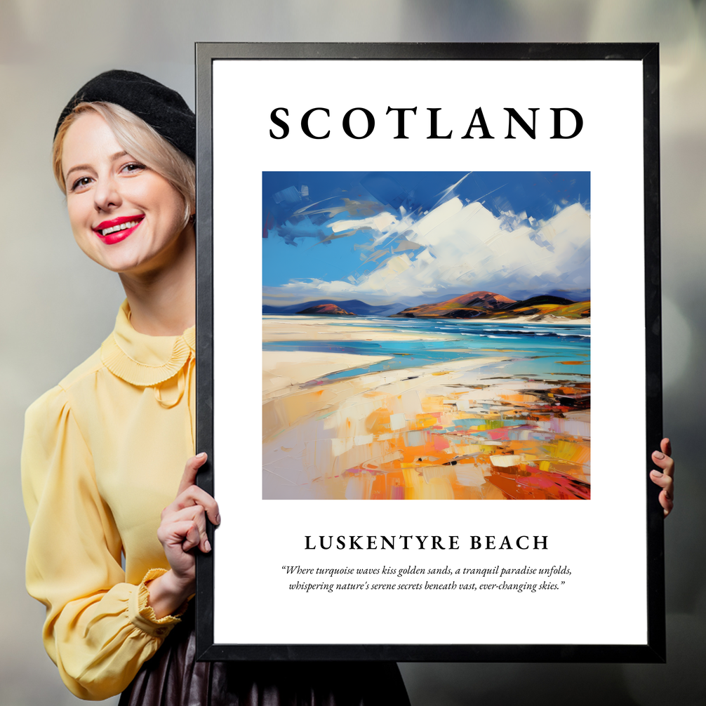 Person holding a poster of Luskentyre Beach