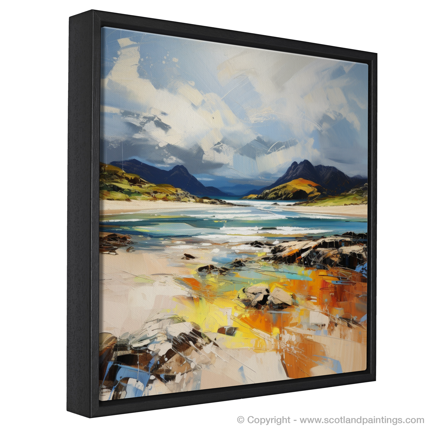 Painting and Art Print of Camusdarach Beach, Arisaig entitled "Expressionism at Camusdarach Beach: A Symphony of Sand, Sea and Sky".