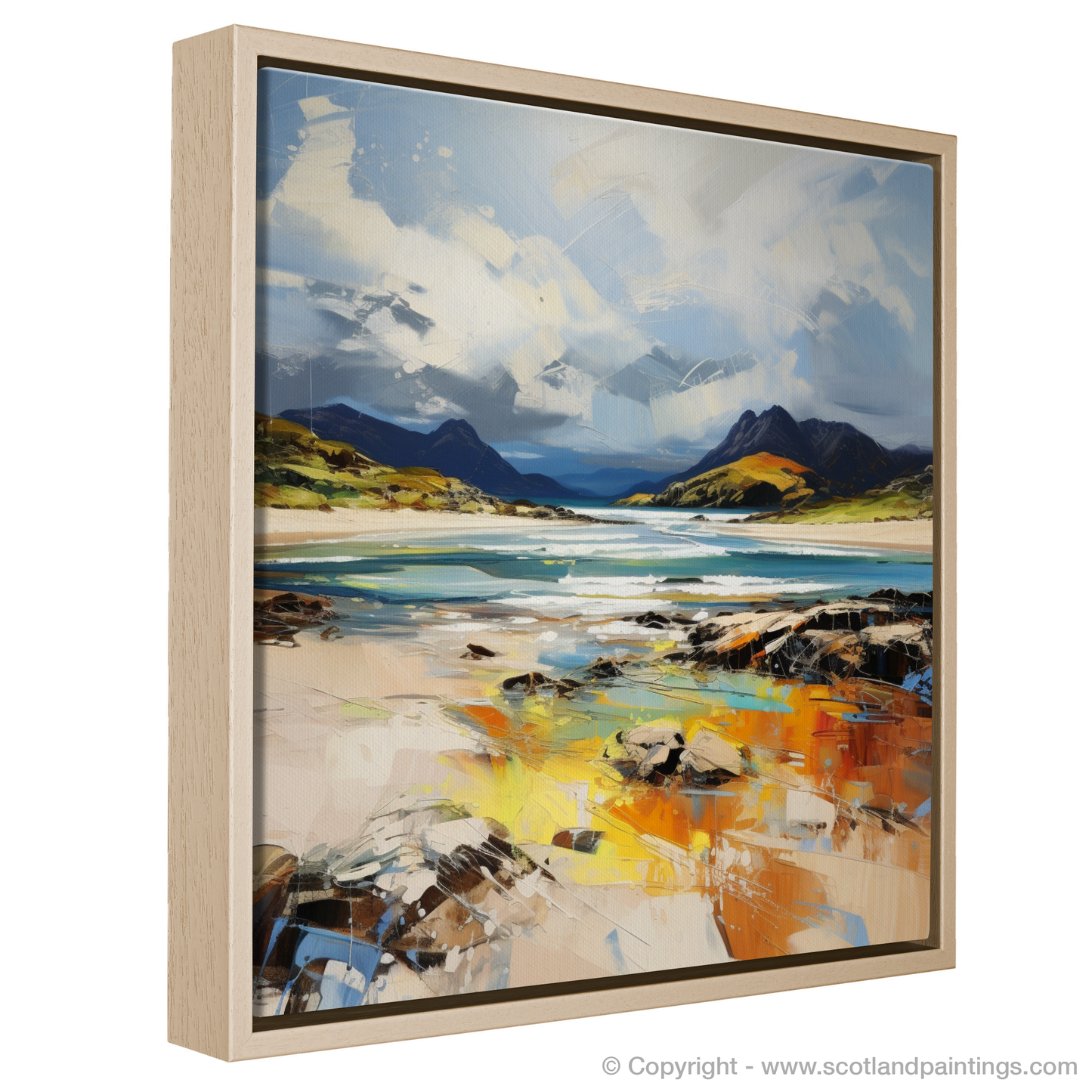 Painting and Art Print of Camusdarach Beach, Arisaig entitled "Expressionism at Camusdarach Beach: A Symphony of Sand, Sea and Sky".