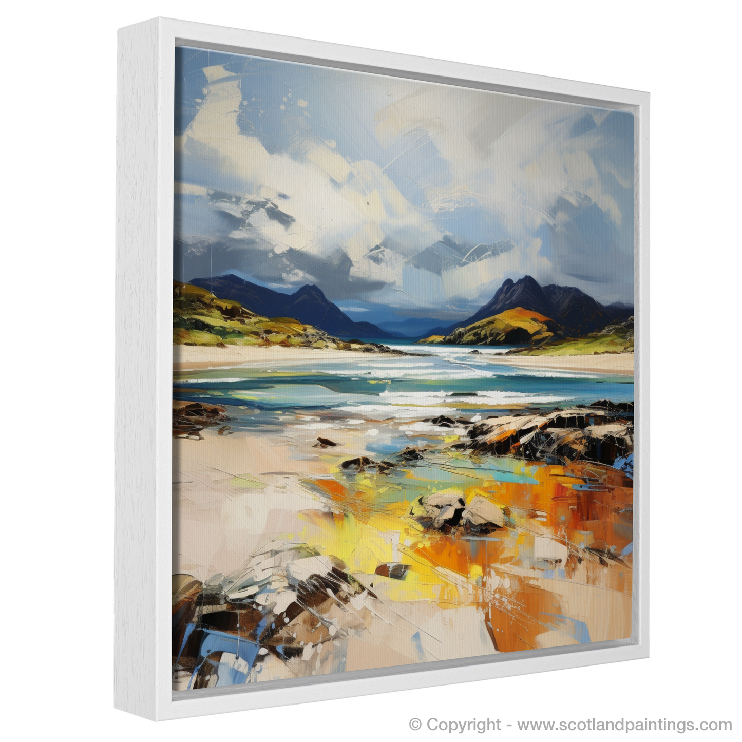 Painting and Art Print of Camusdarach Beach, Arisaig entitled "Expressionism at Camusdarach Beach: A Symphony of Sand, Sea and Sky".