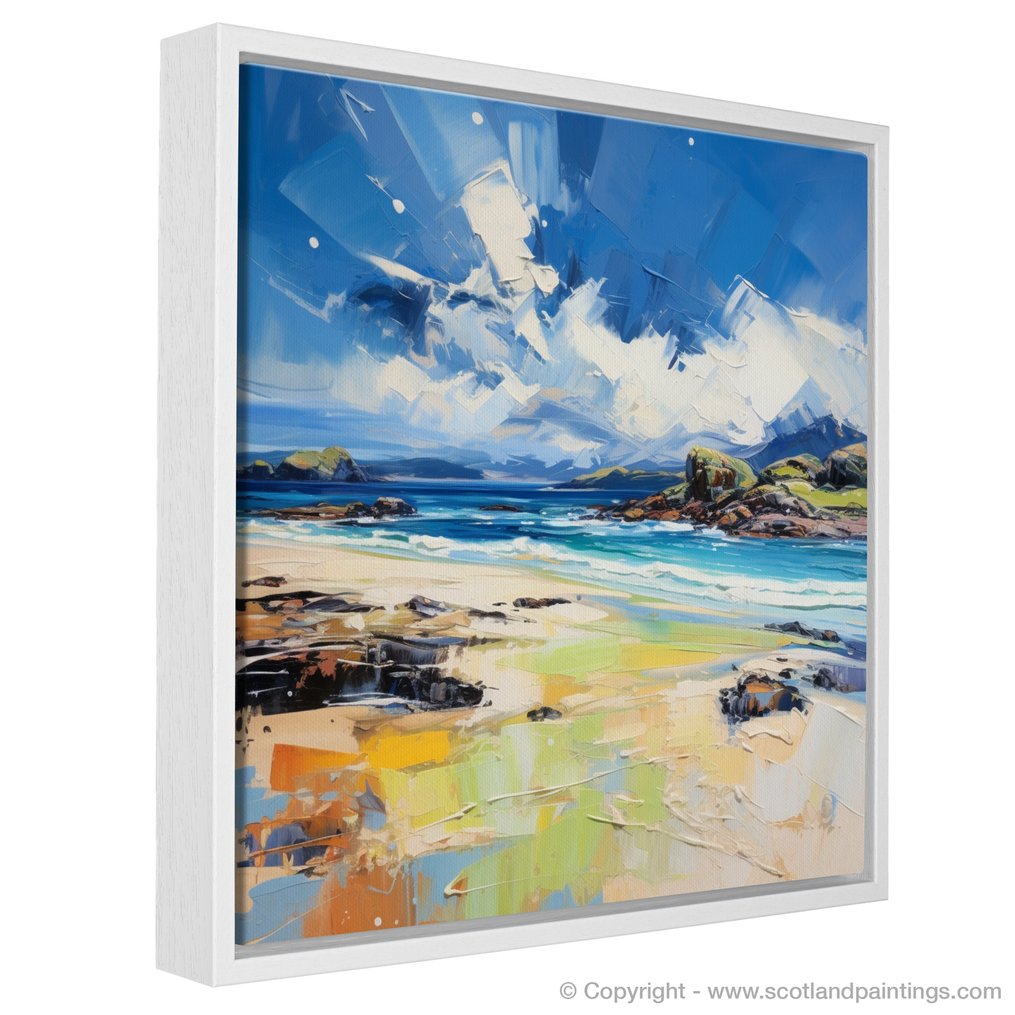 Painting and Art Print of Camusdarach Beach, Arisaig entitled "Camusdarach Beach: An Expressionist Ode to Nature's Dance".