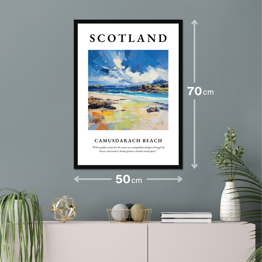 Poster of Camusdarach Beach hanging on a wall