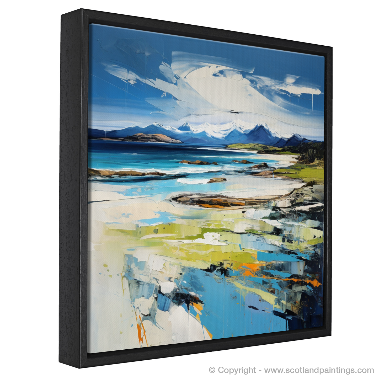 Painting and Art Print of Camusdarach Beach, Arisaig entitled "Vibrant Shores: An Expressionistic Ode to Camusdarach Beach".