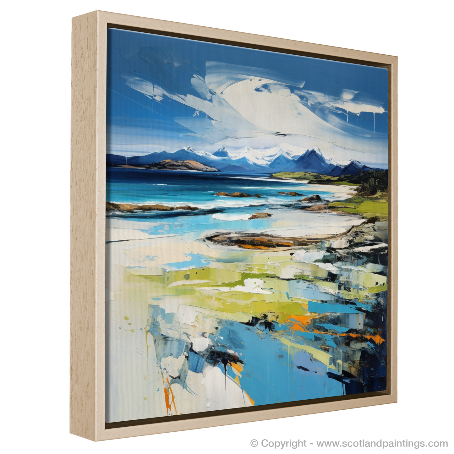 Painting and Art Print of Camusdarach Beach, Arisaig entitled "Vibrant Shores: An Expressionistic Ode to Camusdarach Beach".