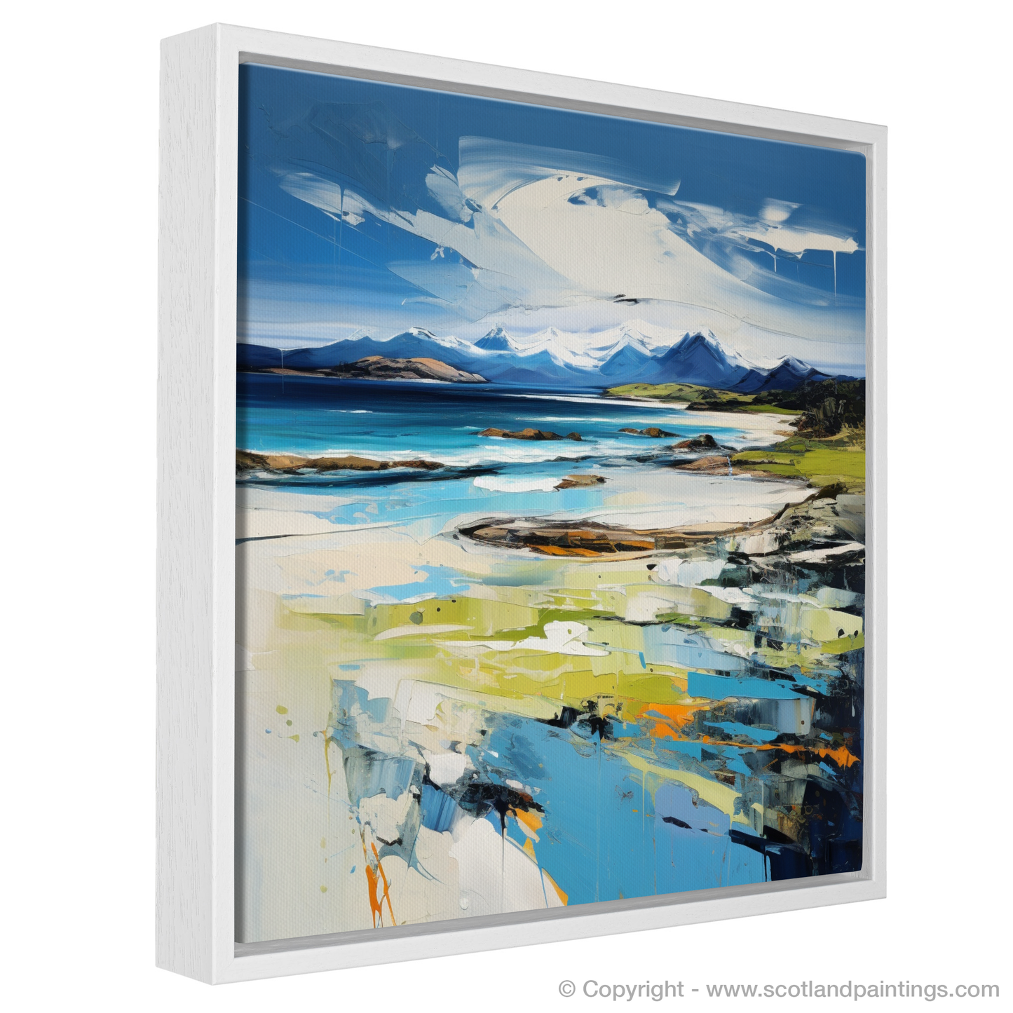 Painting and Art Print of Camusdarach Beach, Arisaig entitled "Vibrant Shores: An Expressionistic Ode to Camusdarach Beach".