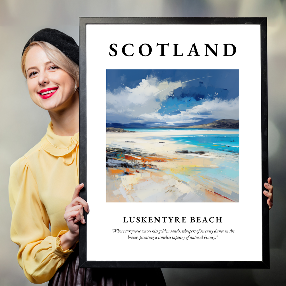 Person holding a poster of Luskentyre Beach