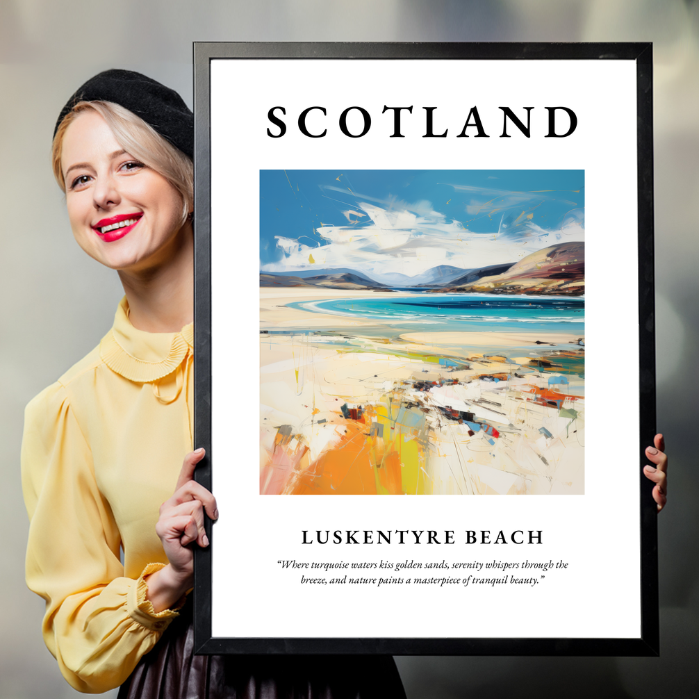 Person holding a poster of Luskentyre Beach