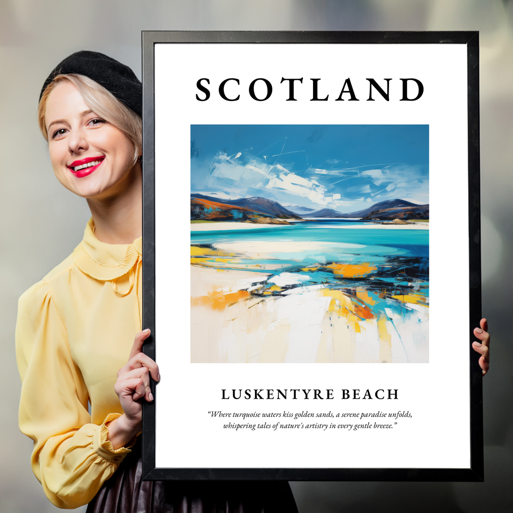 Person holding a poster of Luskentyre Beach