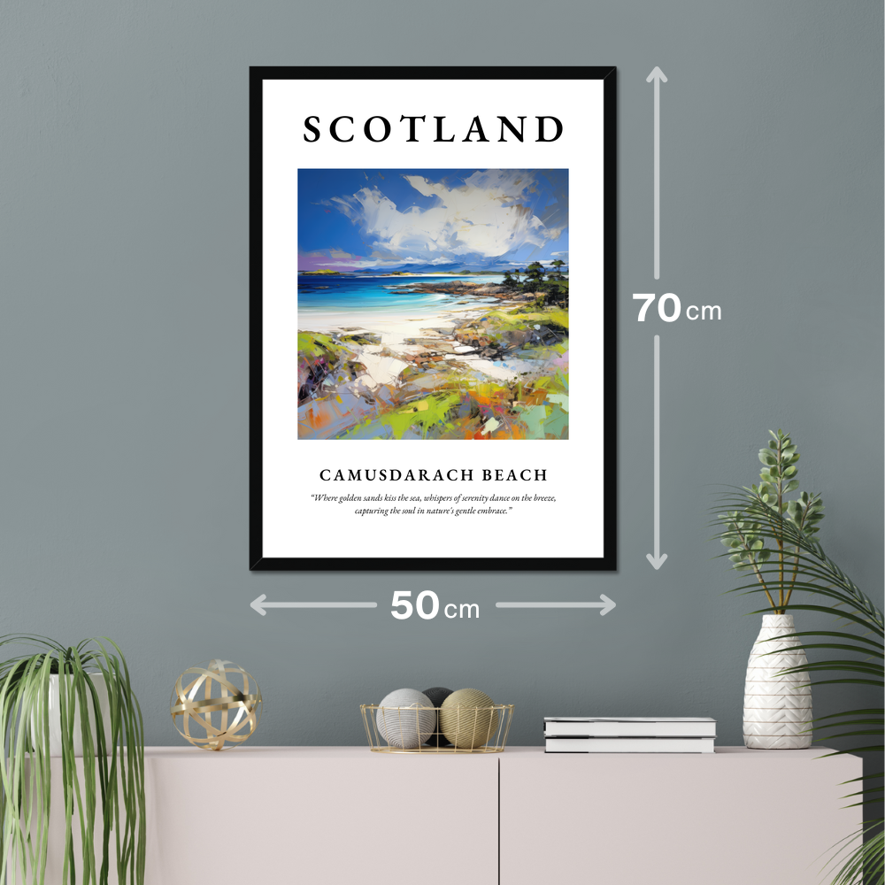 Poster of Camusdarach Beach hanging on a wall