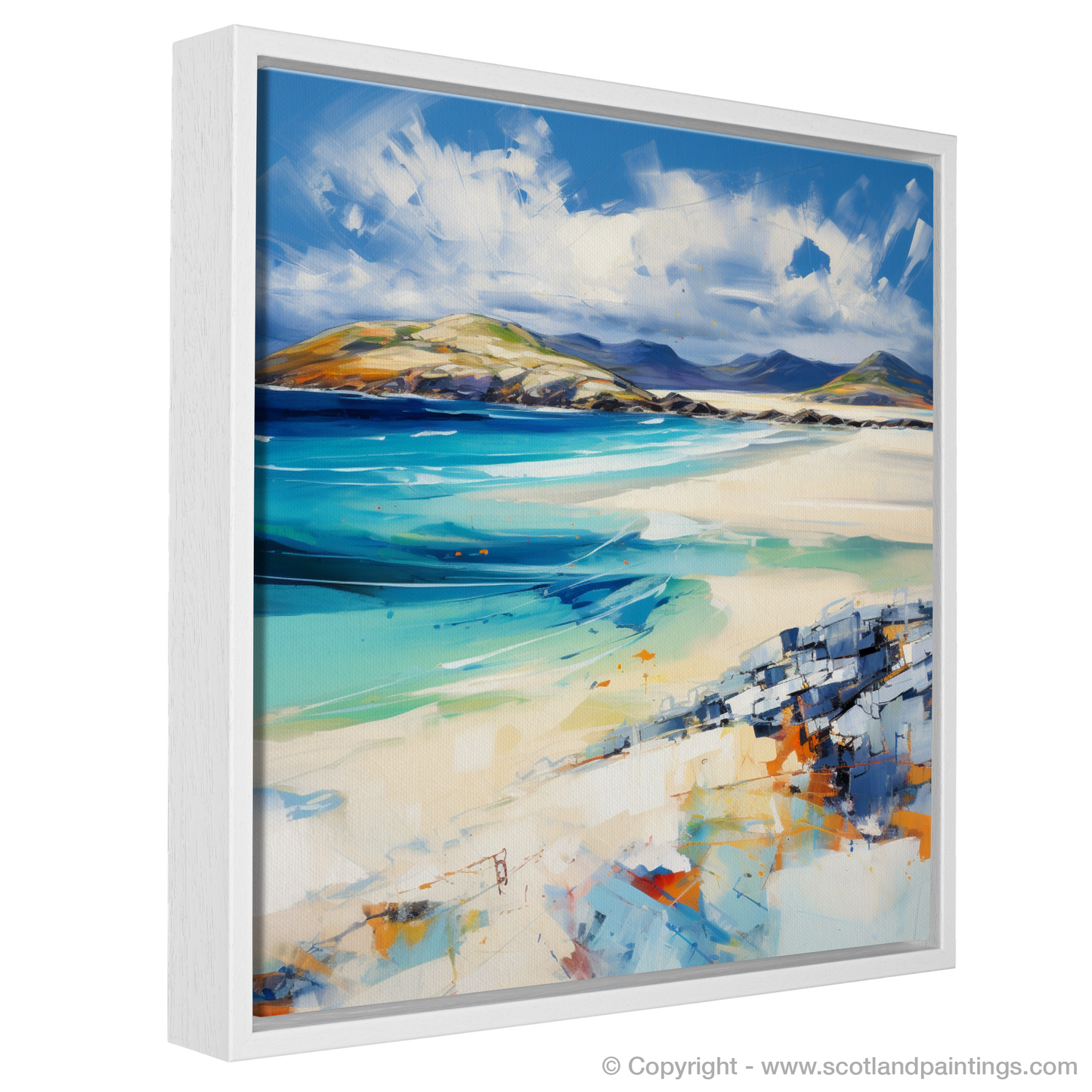 Painting and Art Print of Luskentyre Beach, Isle of Harris entitled "Luskentyre Beach Unleashed: An Expressionist Ode to Hebridean Splendour".