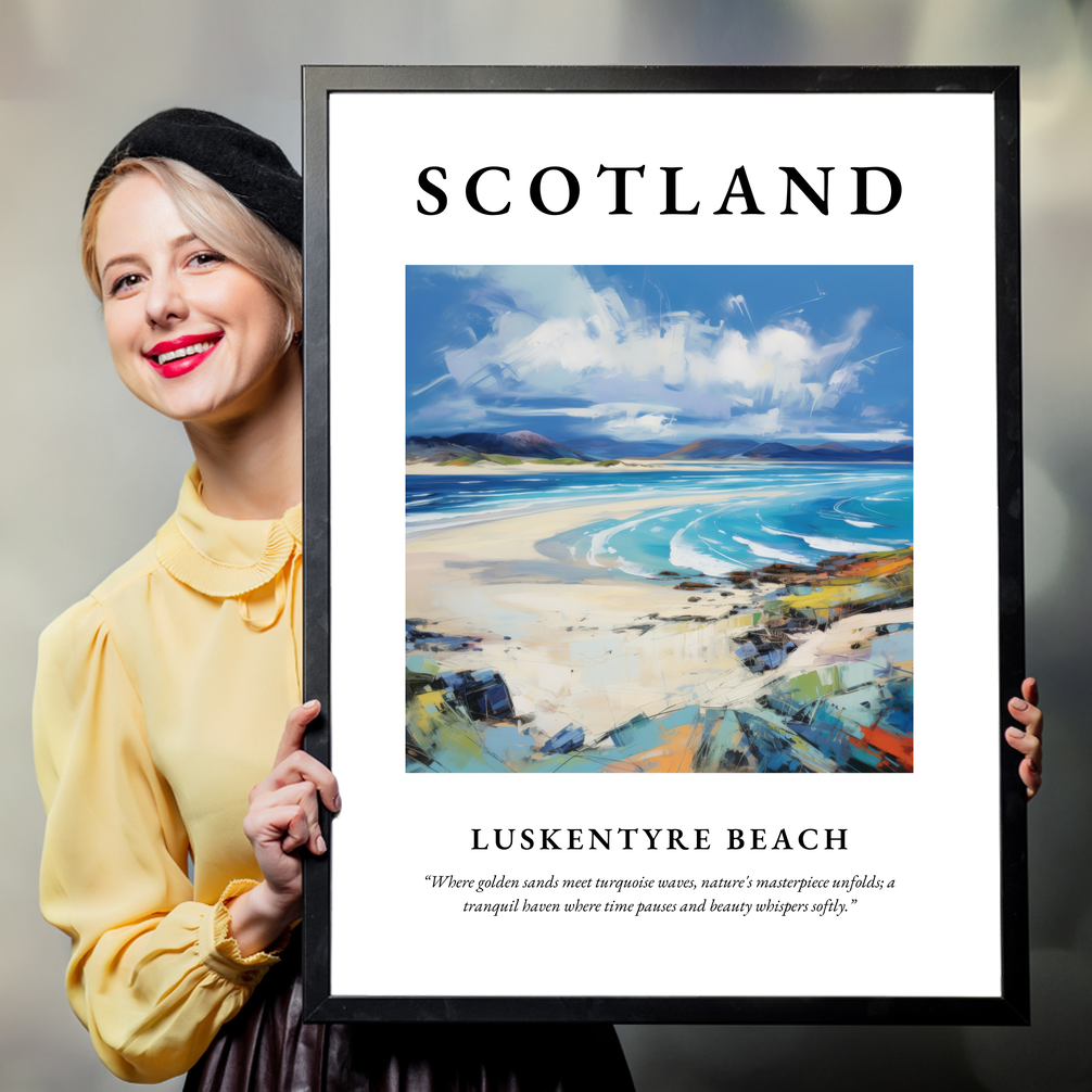 Person holding a poster of Luskentyre Beach