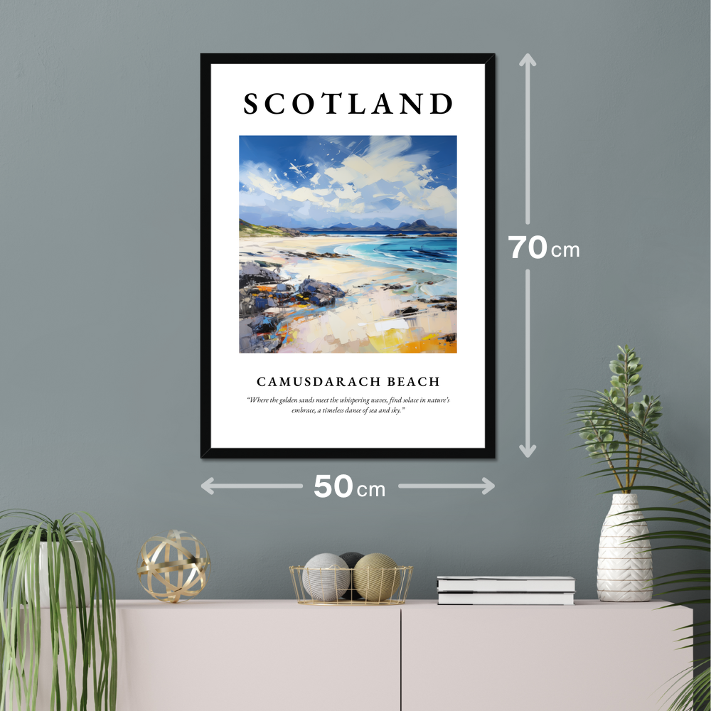 Poster of Camusdarach Beach hanging on a wall