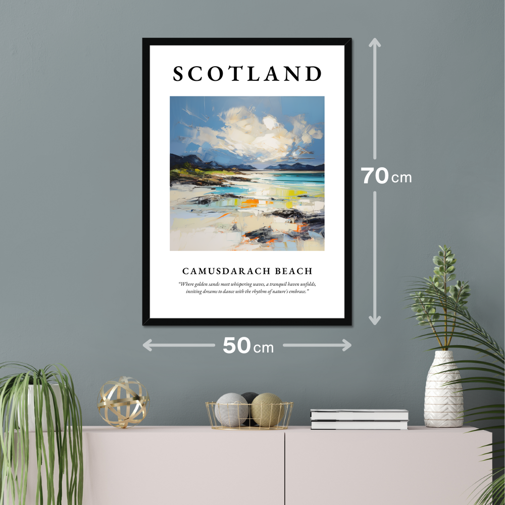 Poster of Camusdarach Beach hanging on a wall