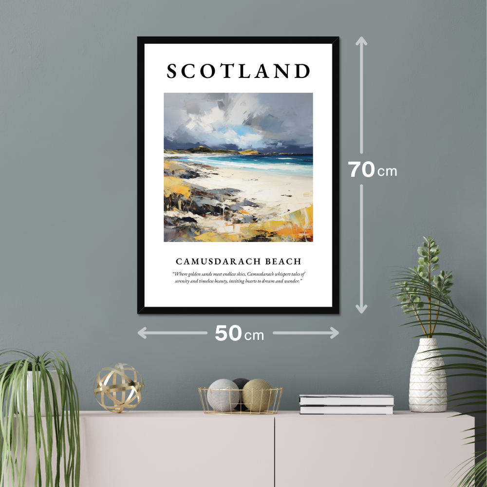 Poster of Camusdarach Beach hanging on a wall