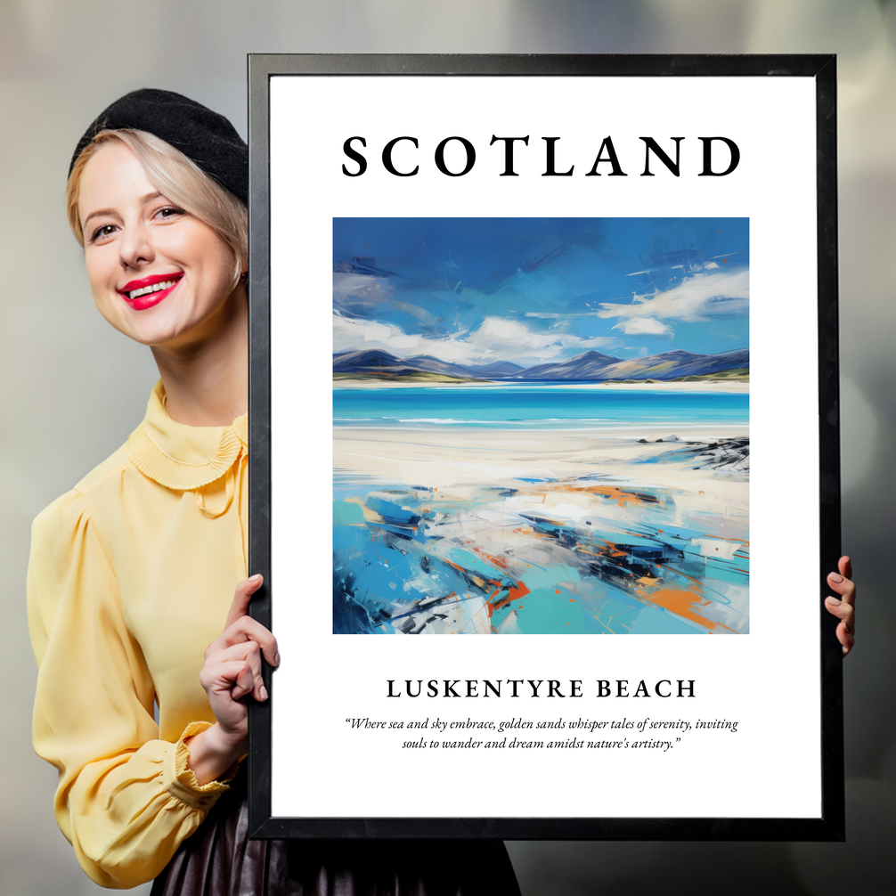 Person holding a poster of Luskentyre Beach