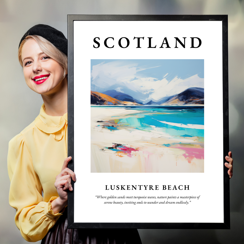 Person holding a poster of Luskentyre Beach