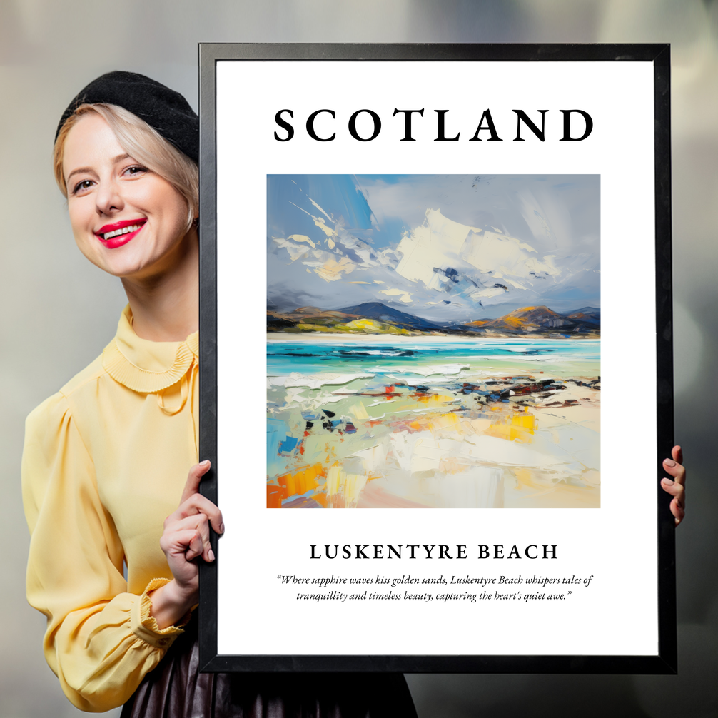 Person holding a poster of Luskentyre Beach