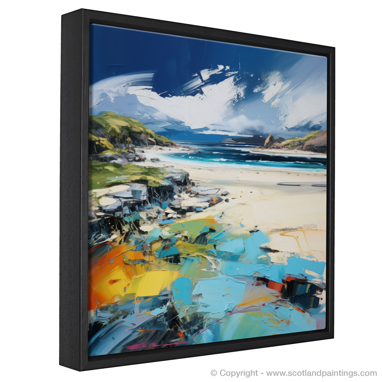 Painting and Art Print of Camusdarach Beach, Arisaig entitled "Camusdarach Beach Exuberance: An Expressionist Tribute to Scottish Shorelines".