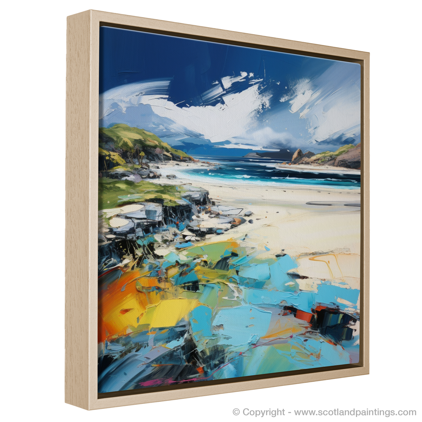 Painting and Art Print of Camusdarach Beach, Arisaig entitled "Camusdarach Beach Exuberance: An Expressionist Tribute to Scottish Shorelines".