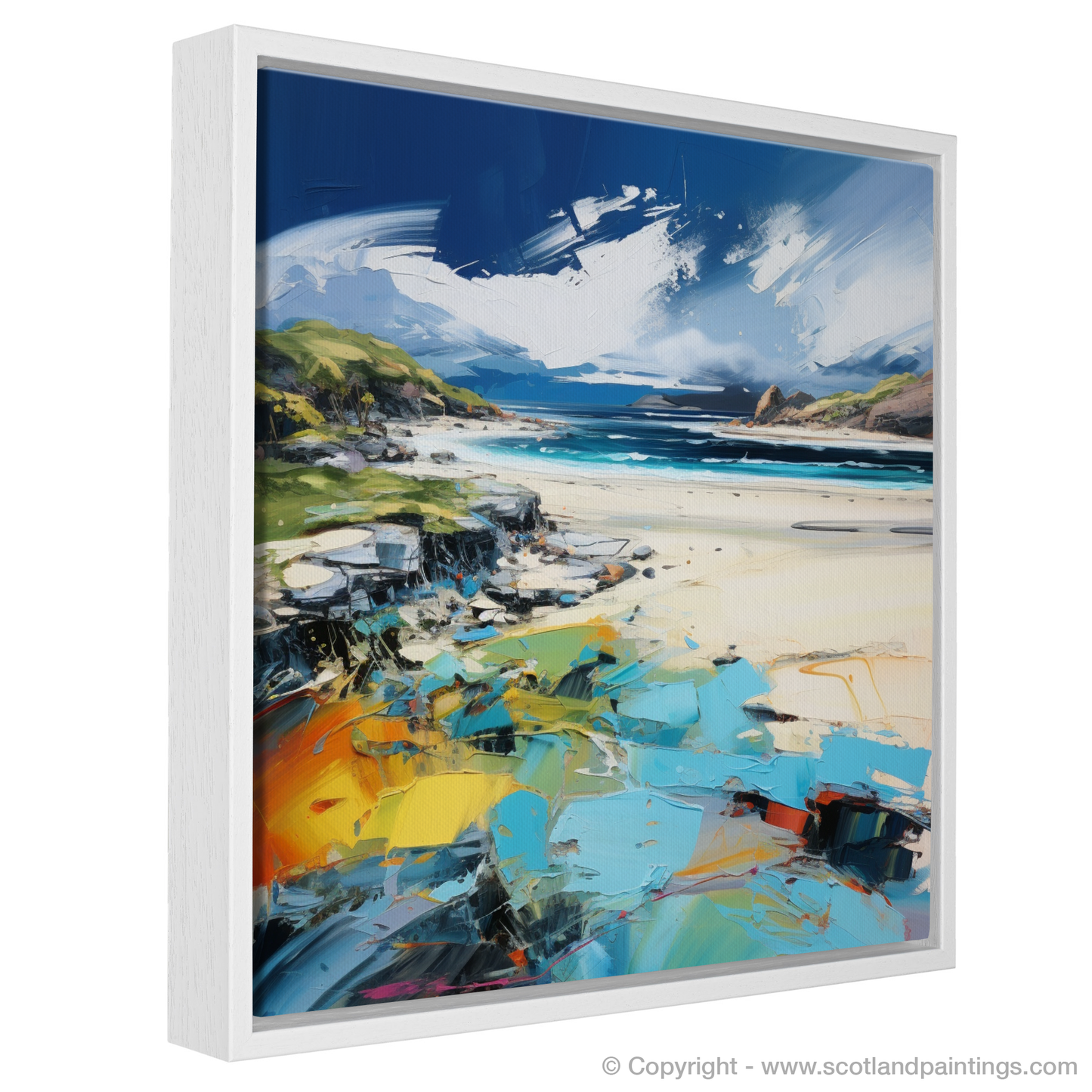 Painting and Art Print of Camusdarach Beach, Arisaig entitled "Camusdarach Beach Exuberance: An Expressionist Tribute to Scottish Shorelines".