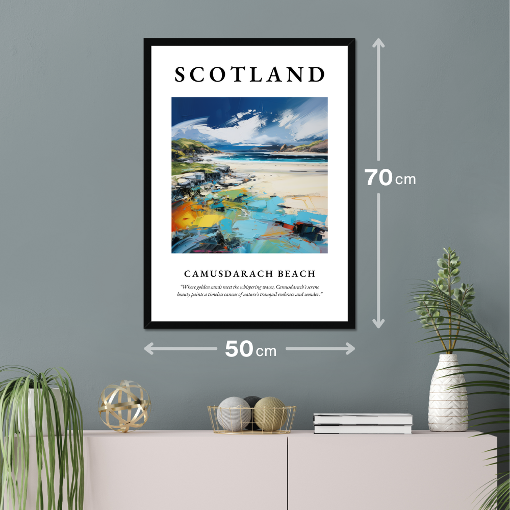 Poster of Camusdarach Beach hanging on a wall