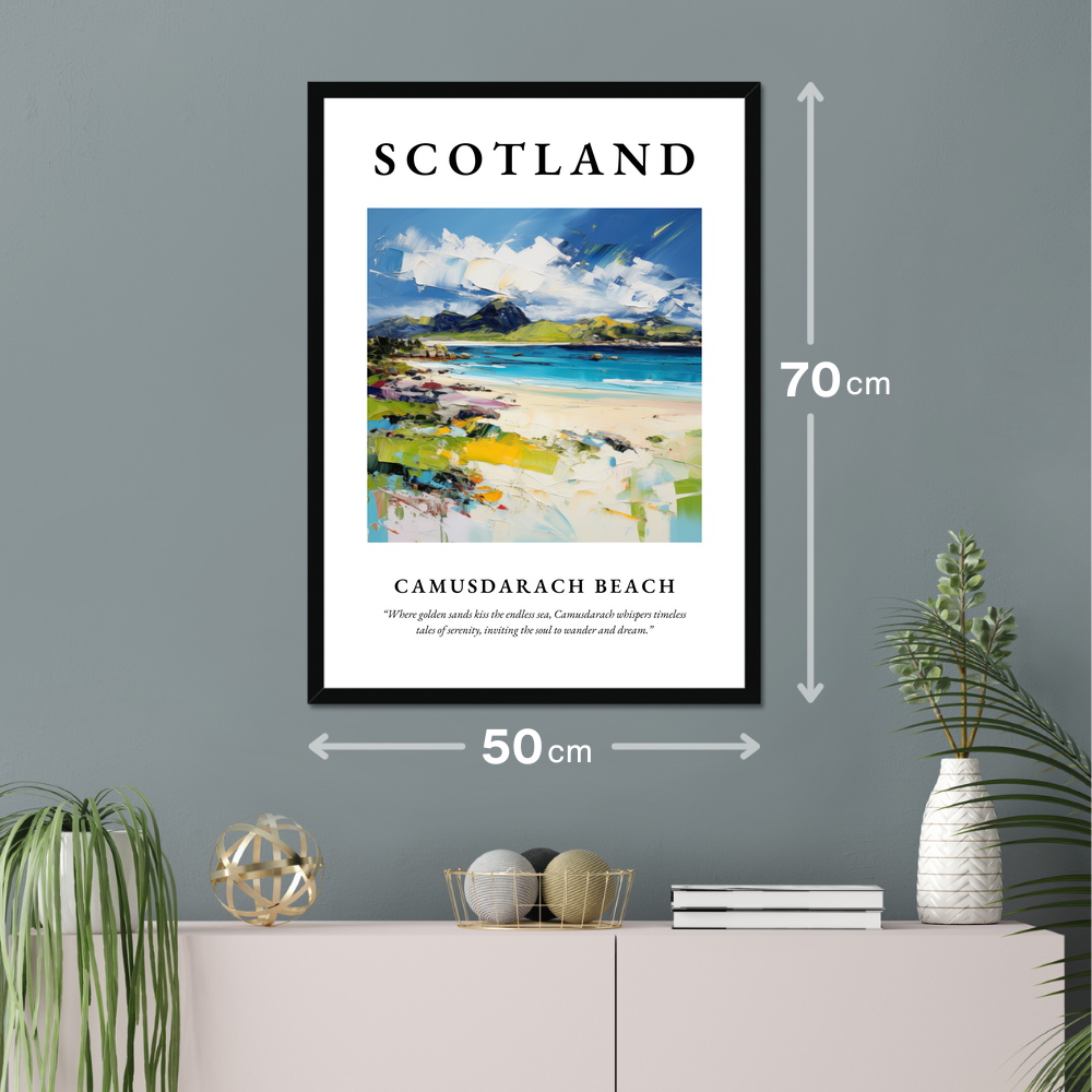 Poster of Camusdarach Beach hanging on a wall