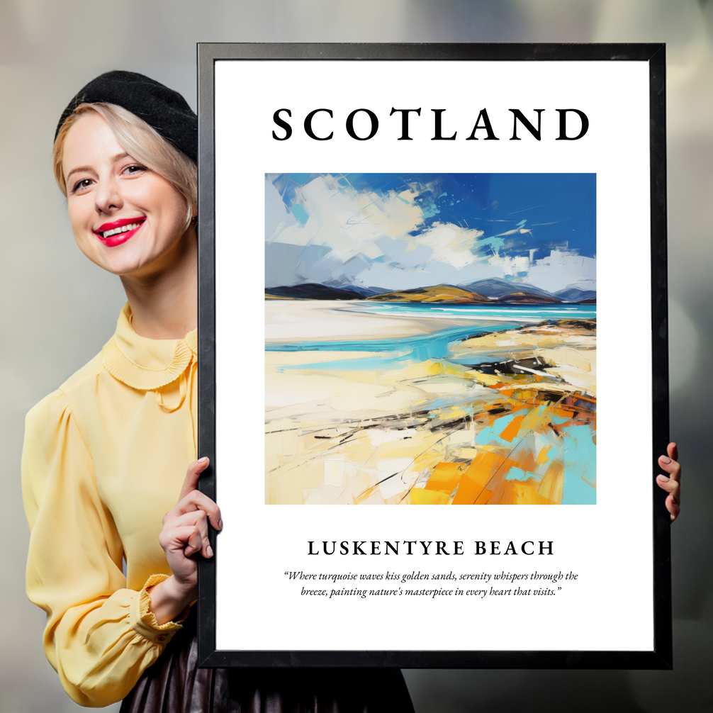 Person holding a poster of Luskentyre Beach