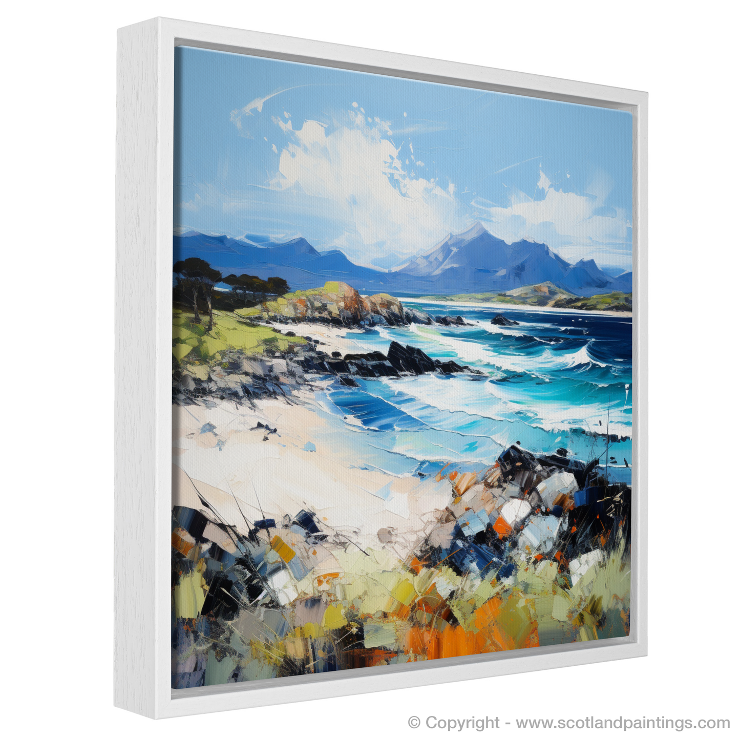 Painting and Art Print of Camusdarach Beach, Arisaig entitled "Wild Waves and Highland Gaze: An Expressionist Homage to Camusdarach Beach".