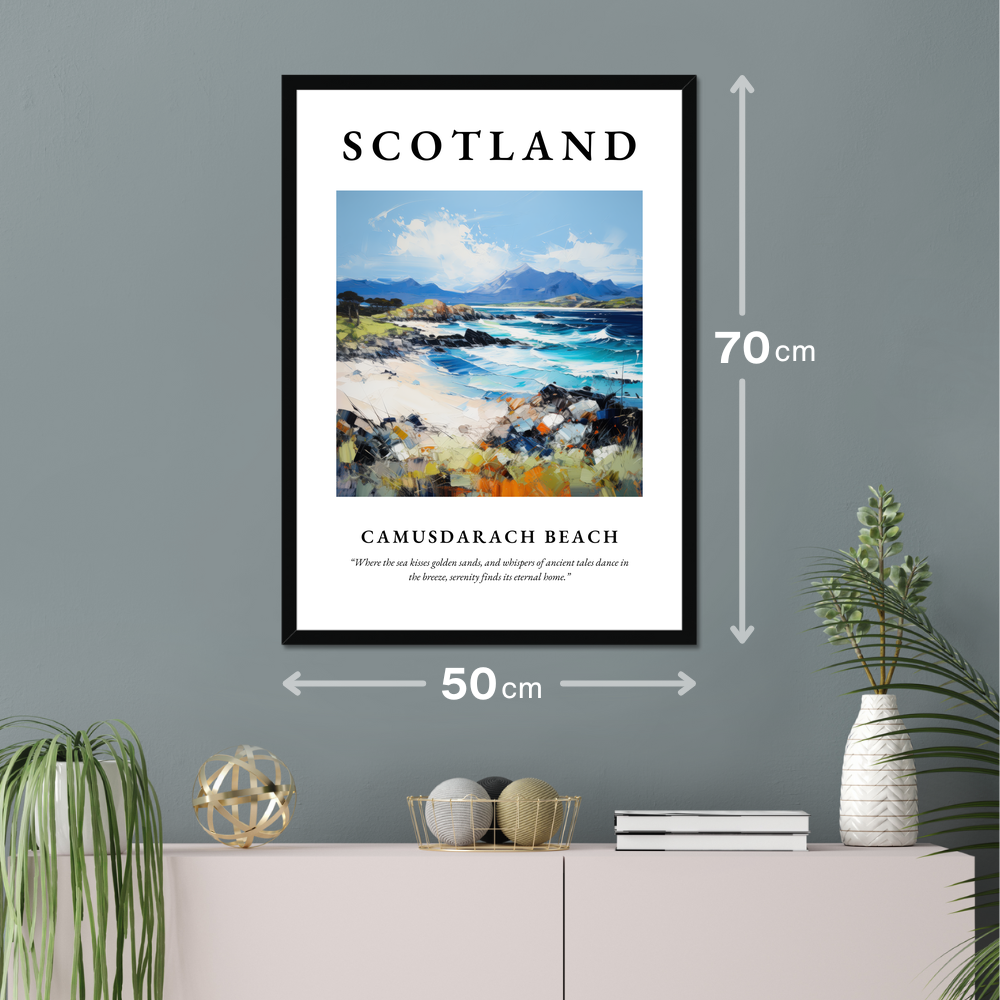 Poster of Camusdarach Beach hanging on a wall