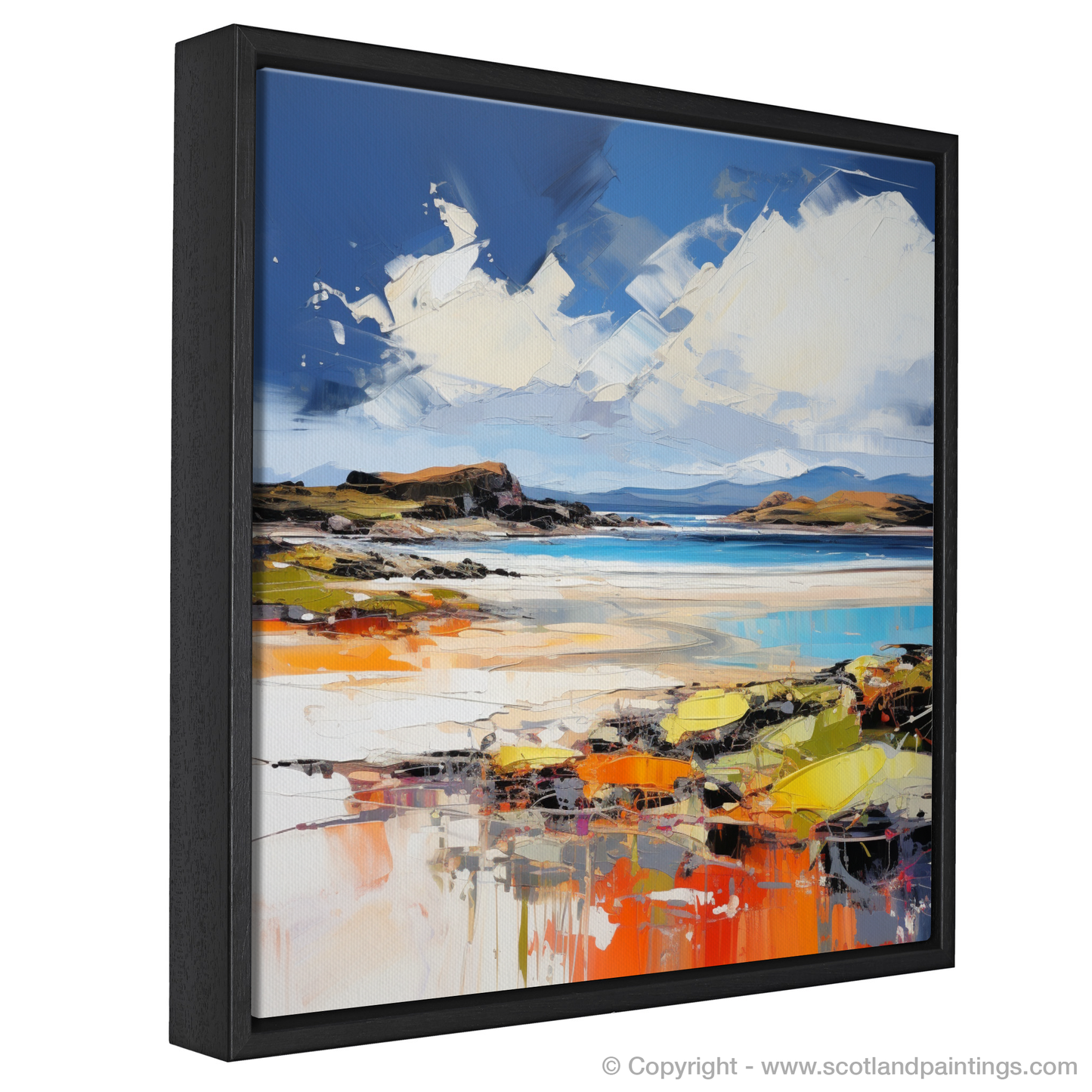 Painting and Art Print of Camusdarach Beach, Arisaig entitled "Camusdarach Beach Reverie: An Expressionist Ode to Scotland's Shores".