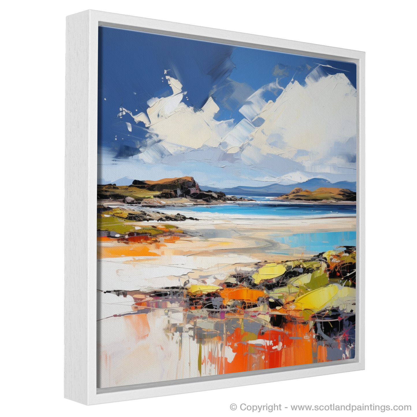 Painting and Art Print of Camusdarach Beach, Arisaig entitled "Camusdarach Beach Reverie: An Expressionist Ode to Scotland's Shores".