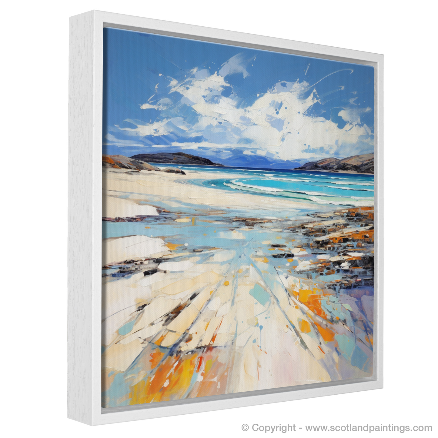 Painting and Art Print of Luskentyre Beach, Isle of Harris entitled "Luskentyre Beach Whispers: An Expressionist Homage to Scotland's Coastal Majesty".