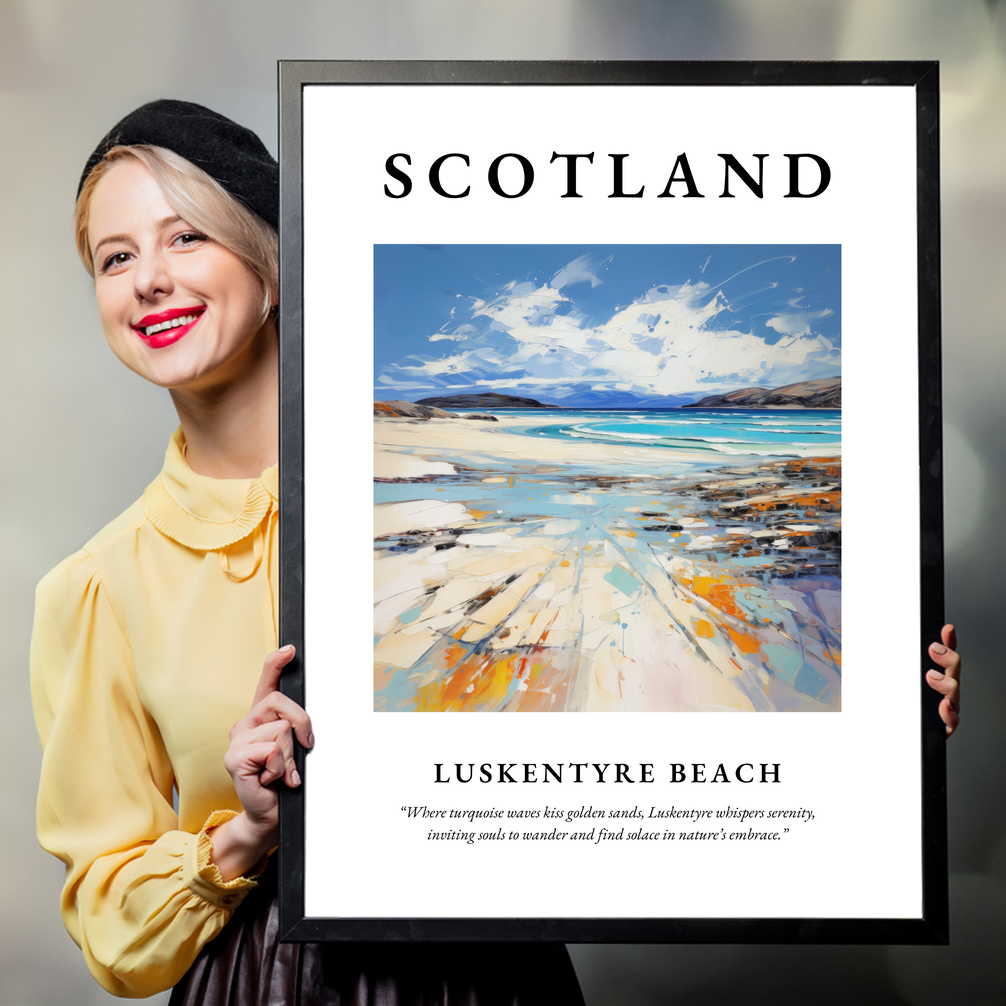 Person holding a poster of Luskentyre Beach