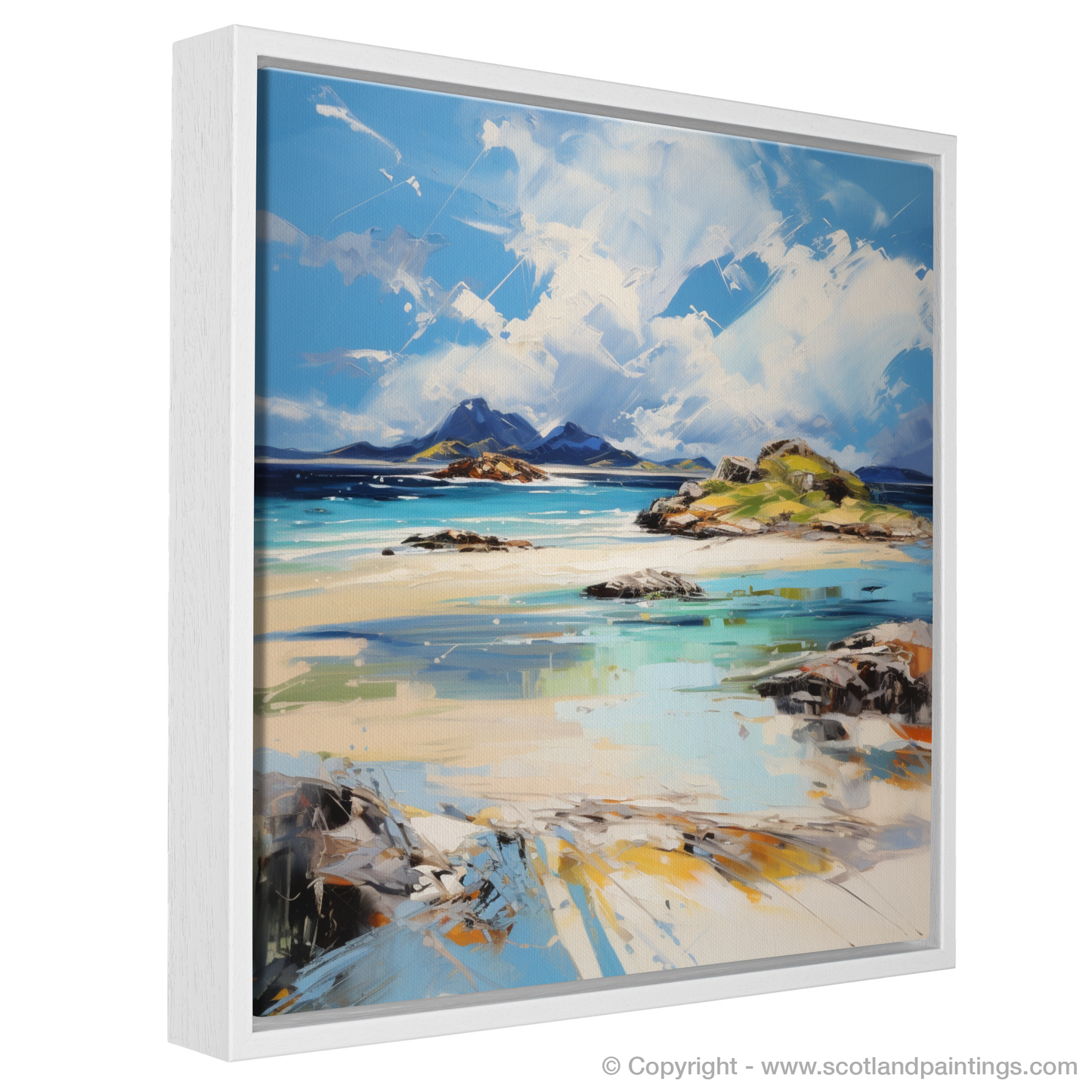 Painting and Art Print of Camusdarach Beach, Arisaig entitled "Camusdarach Beach Whispers: An Expressionist Ode to Scottish Shores".
