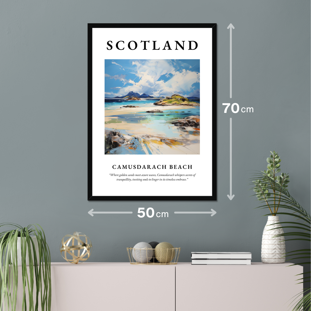 Poster of Camusdarach Beach hanging on a wall