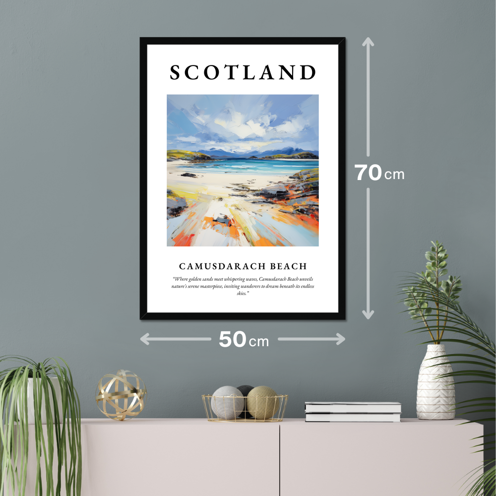 Poster of Camusdarach Beach hanging on a wall