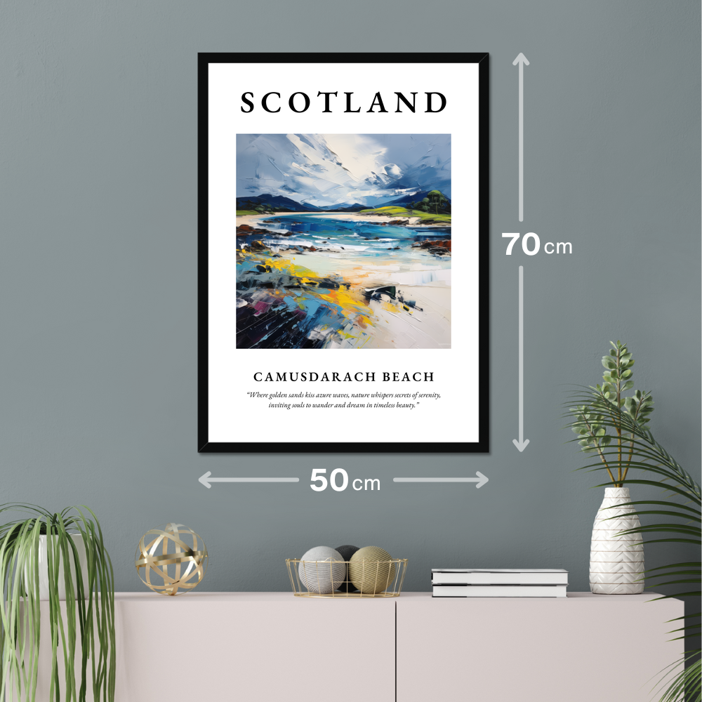 Poster of Camusdarach Beach hanging on a wall