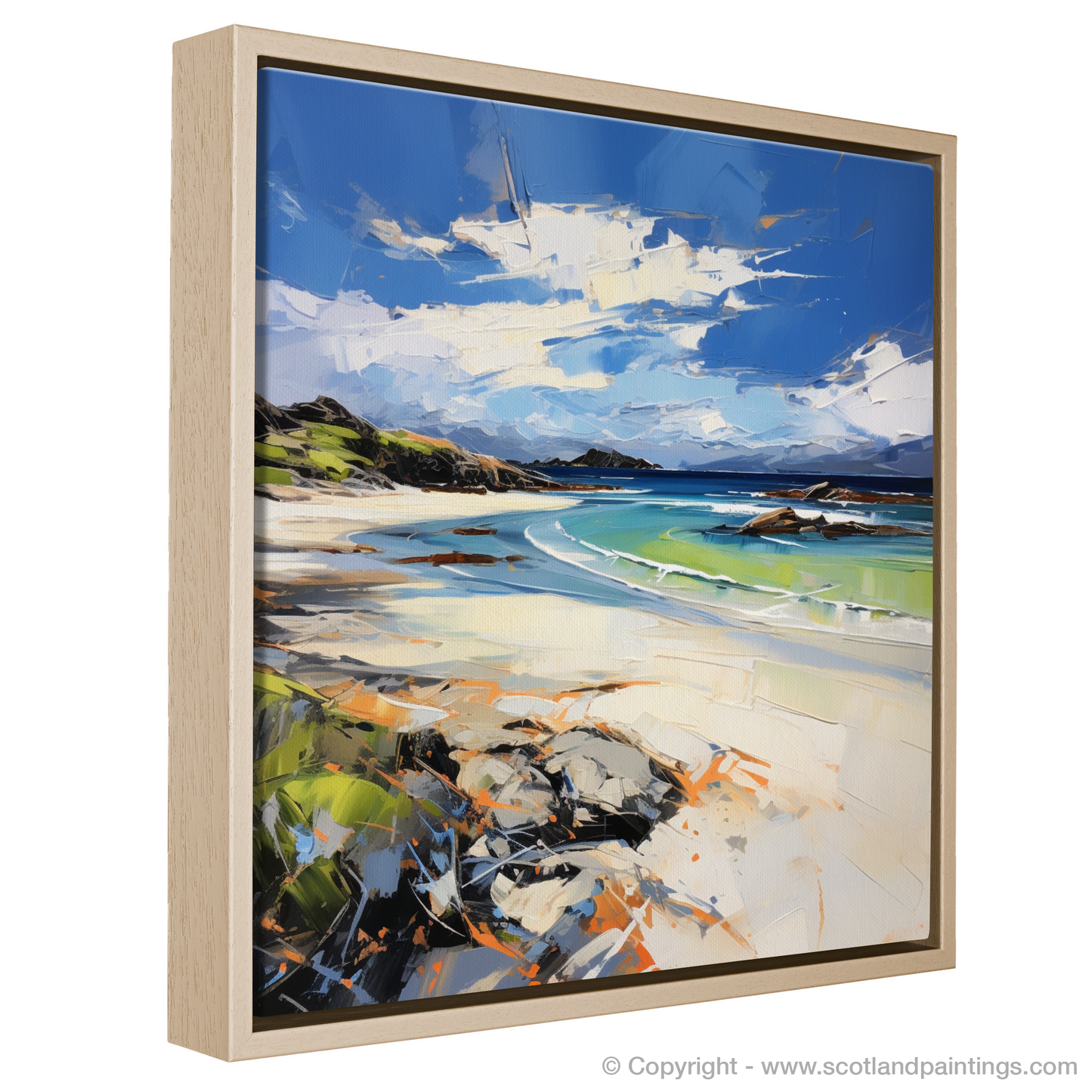 Painting and Art Print of Camusdarach Beach, Arisaig entitled "Camusdarach Beach Reverie: An Expressionist Ode to Scottish Shores".