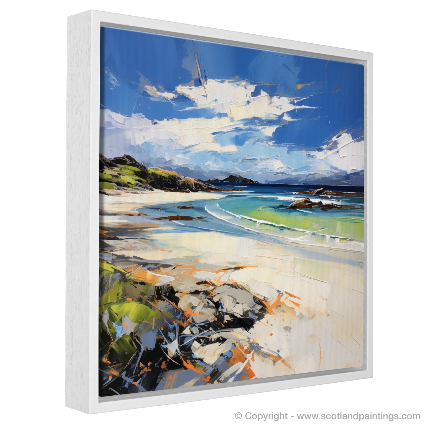 Painting and Art Print of Camusdarach Beach, Arisaig entitled "Camusdarach Beach Reverie: An Expressionist Ode to Scottish Shores".