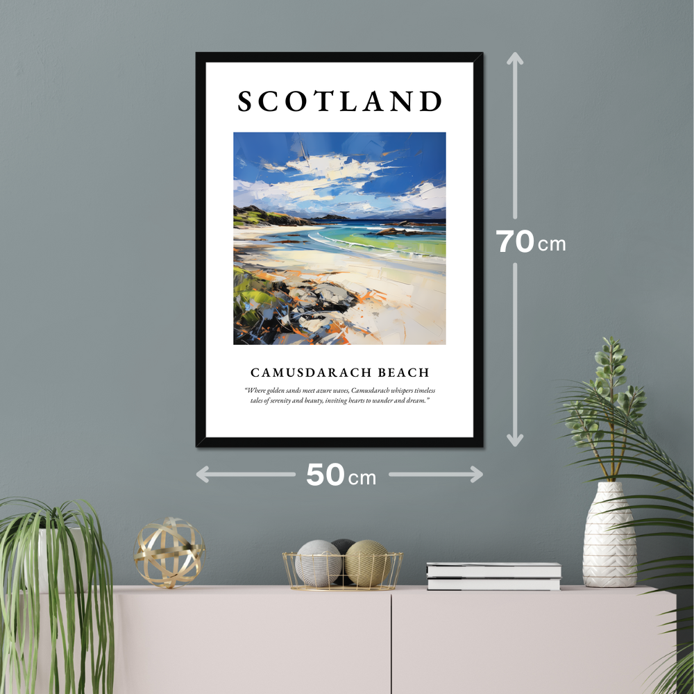 Poster of Camusdarach Beach hanging on a wall