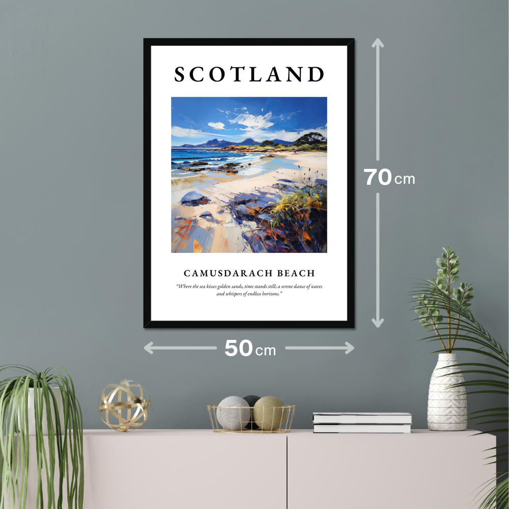 Poster of Camusdarach Beach hanging on a wall