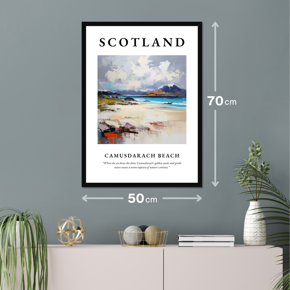 Poster of Camusdarach Beach hanging on a wall