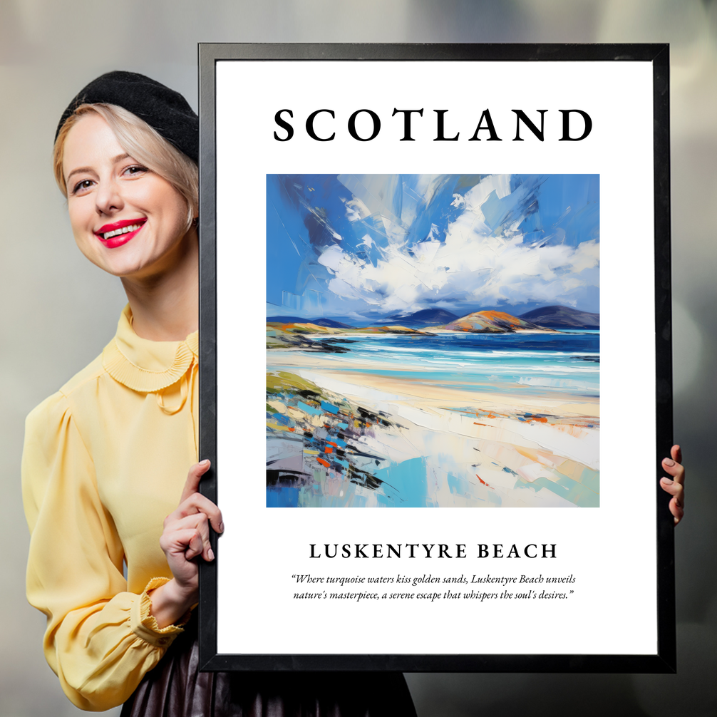 Person holding a poster of Luskentyre Beach