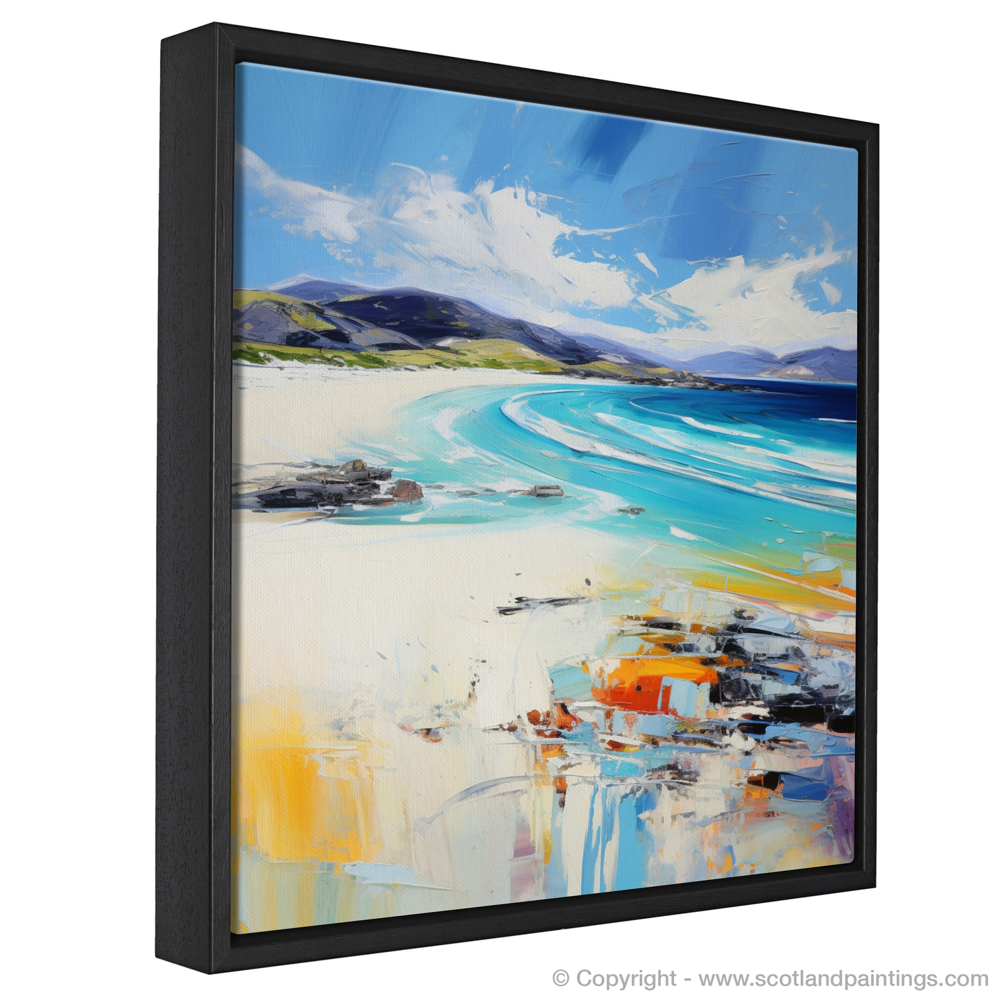 Painting and Art Print of Luskentyre Beach, Isle of Harris entitled "Luskentyre Beach Embrace: An Expressionist Ode to Scottish Shores".